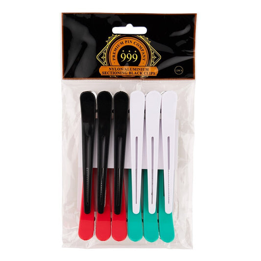 6x Premium Pin Company 999 Coloured Nylon Aluminium Sectioning Hair Clips 12pk