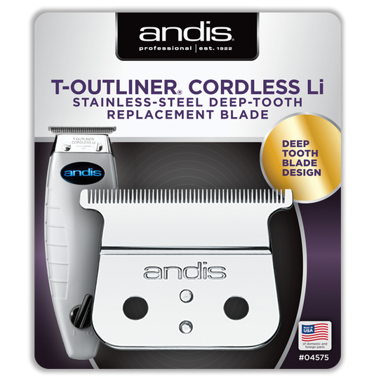 6x Andis T-Outliner Cordless Li Stainless-Steel Deep-Tooth Replacement Blade