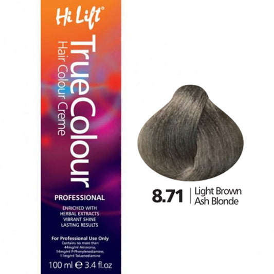 3x Hi Lift True Colour 8.71 Light Brown Ash Blonde 100ml